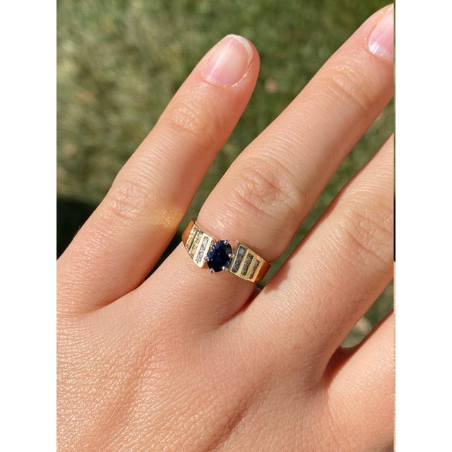 The Geraldine: Ladies 14K Gold Sapphire and Diamond Ring For Sale - Image 9 of 10