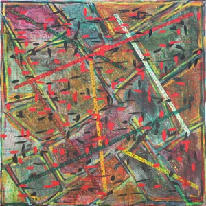 2015 "Security" Colorful Geometric Abstract Painting With Small Red and Black Pattern by Paul Reeves