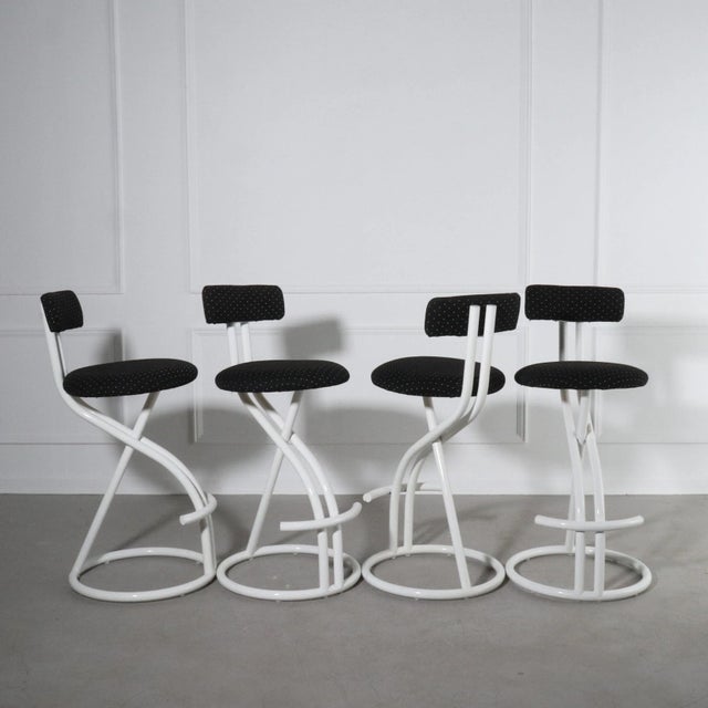 Black 1980's Postmodern Tubular Steel Bar Stools - Set of 4 For Sale - Image 8 of 12