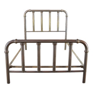 Antique 19th Century Victorian Brass Full or Double Size Curved Bed Frame Gold For Sale