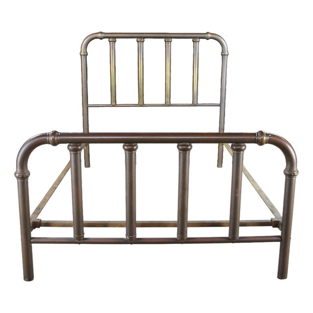 Antique 19th Century Victorian Brass Full or Double Size Curved Bed Frame Gold For Sale