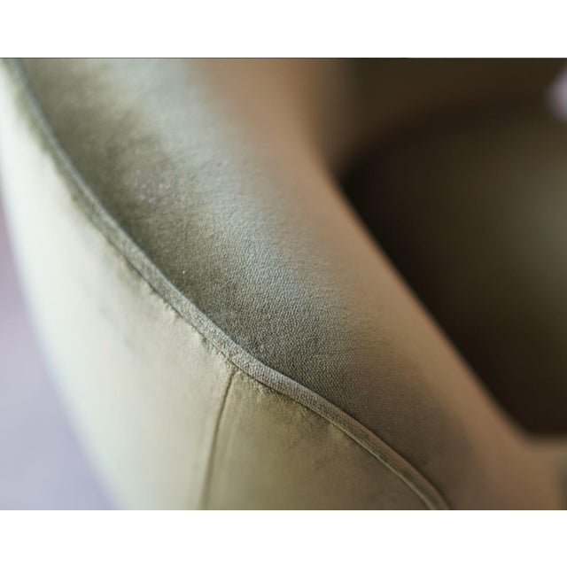Green Vladimir Kagan Barrel Lounge Chairs in Olive Green Velvet and Walnut Legs For Sale - Image 8 of 10