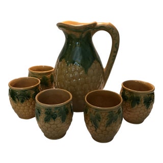 Vintage Ceramic Pitcher & Cups - Set of 5 For Sale