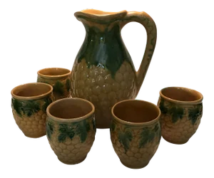 Vintage Ceramic Pitcher & Cups - Set of 5