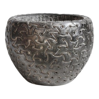 Vintage Black Carved Marble Bowl / Planter For Sale