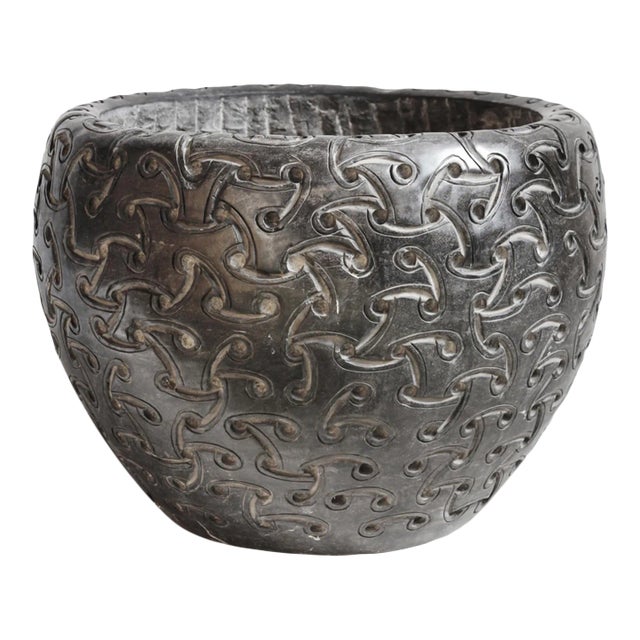 Vintage Black Carved Marble Bowl / Planter For Sale