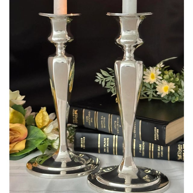 Antique Tiffany and Co Sterling Silver Candlesticks Monogram -A Pair For Sale - Image 12 of 12