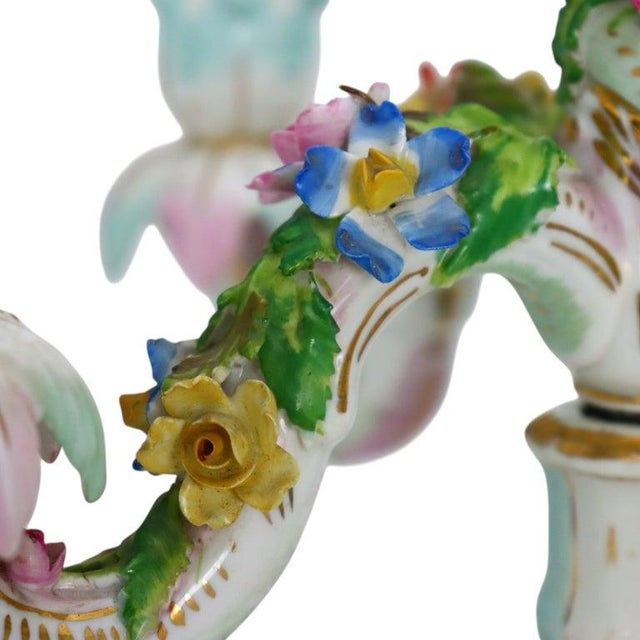 Green Pair 21" Meissen Style Figural & Floral Porcelain Candelabras C1890 For Sale - Image 8 of 18