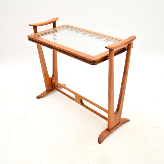 Mid-Century Modern Vintage French Side Table in Cherry Wood with Glass Top, 1960s For Sale - Image 3 of 9