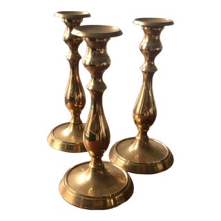 Vintage Trio of Brass Candlestick Holders For Sale