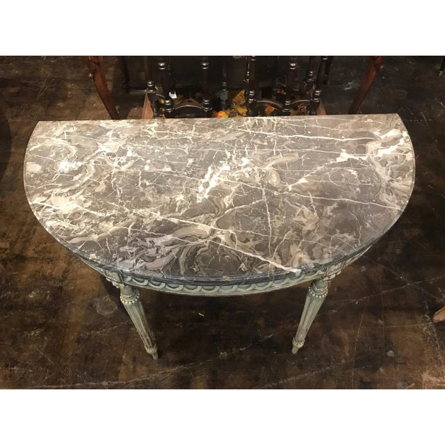 French 18th Century French Louis XVI Style Demilune Console With Grey Marble For Sale - Image 3 of 8