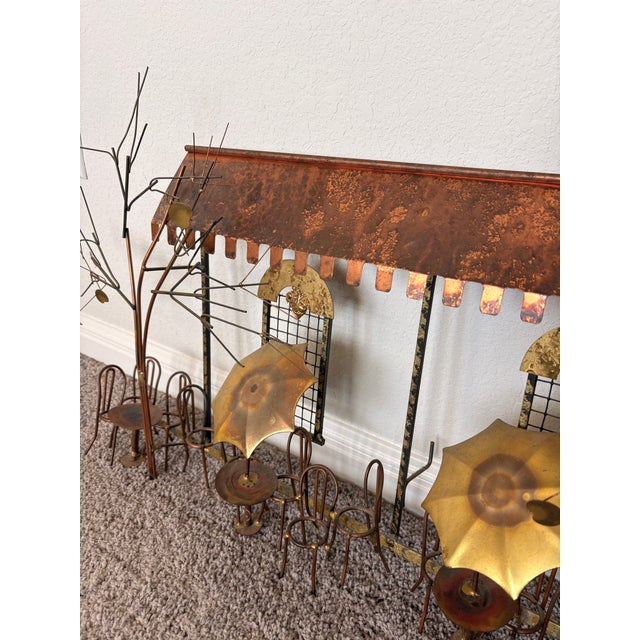 Signed Curtis Jere Brutalist Café Street Scene Wall Sculpture, Copper & Brass, C. 1970s For Sale - Image 11 of 12