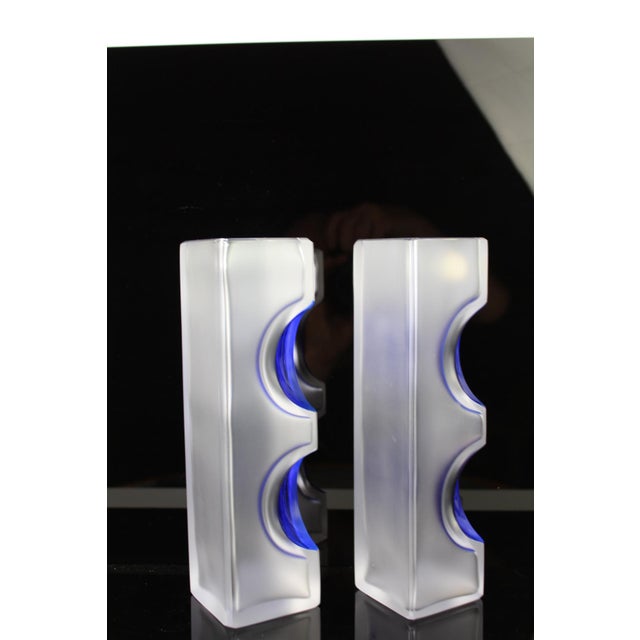 Blue Lead Crystal Segment Vases by C. J. Riedel for Riedel, 1960s, Set of 2 For Sale - Image 8 of 11