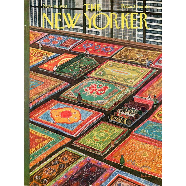 Original vintage New Yorker magazine cover dated November 16, 1963 featuring an Oriental Carpets theme. Cover art by...