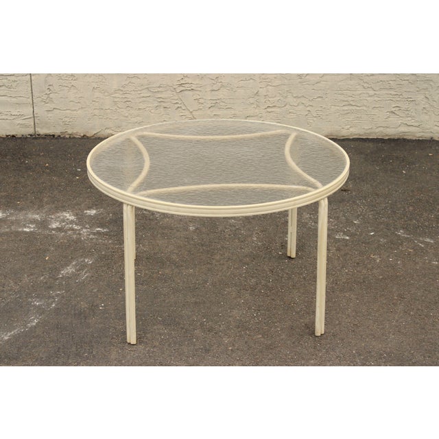 Mid Century Modern Round Aluminum Glass Top Patio Dining Table For Sale - Image 11 of 12