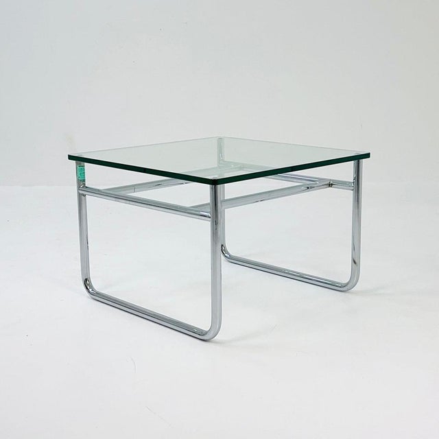 mid century Bauhaus coffee table chrome and glass 1980s France Chrome side table / coffee table / flower table in Bauhaus...