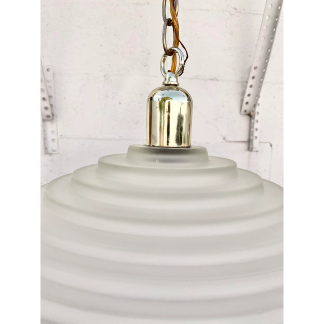 Transparent Large Vintage Mid Century Modern Ribbed Glass Ceiling Pendant. For Sale - Image 8 of 13