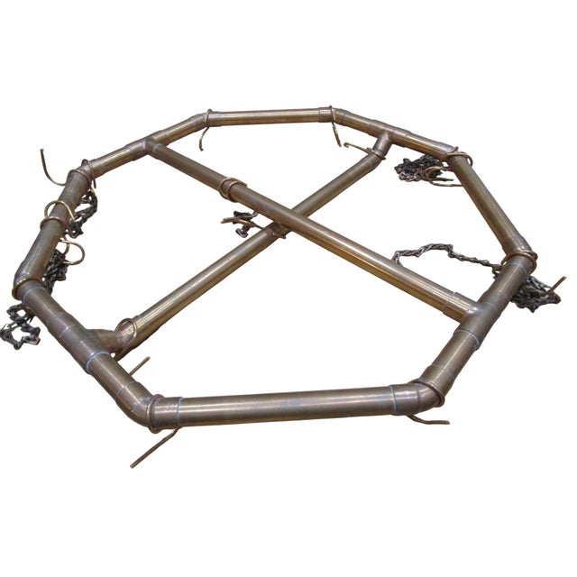 Vintage 1970s Handcrafted Copper Pipe Octagon Pot Rack With Chains & Hooks For Sale In Phoenix - Image 6 of 12
