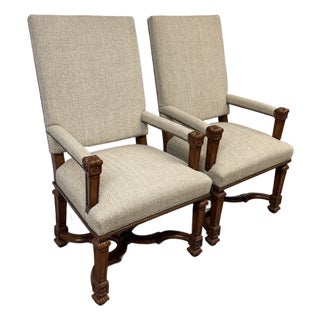 Charles Pollock Reproductions Carved Wood High-Back Armchairs, Pair For Sale