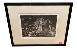 1940s Southwest Architectural Landscape Aquatint Etching by J. Jay McVicker, Framed