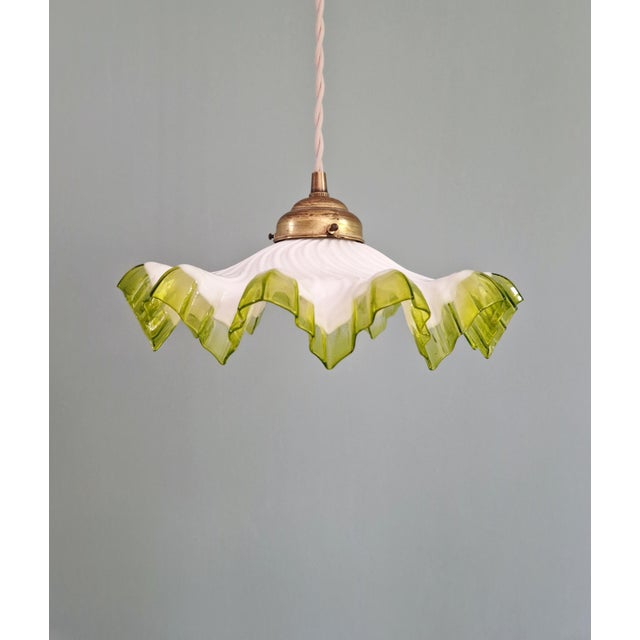 Art Deco Pendant Light in Scalloped White Opaline Glass, 1920s For Sale - Image 4 of 13