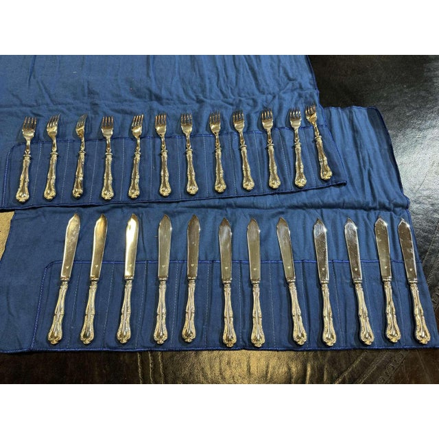 Mappin and Webb Russell pattern silver-plated fish knife and fork set of 12 - Knives L=20.5cm, Forks L=18cm This piece has...
