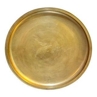 Etched Brass Crane Round Tray For Sale