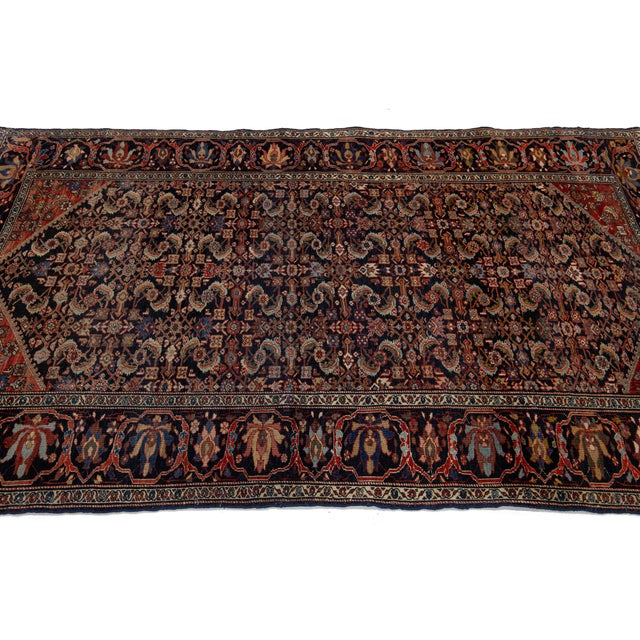 1920s Designed Antique Malayer Persian Scatter Wool Rug in Dark Blue For Sale - Image 5 of 7