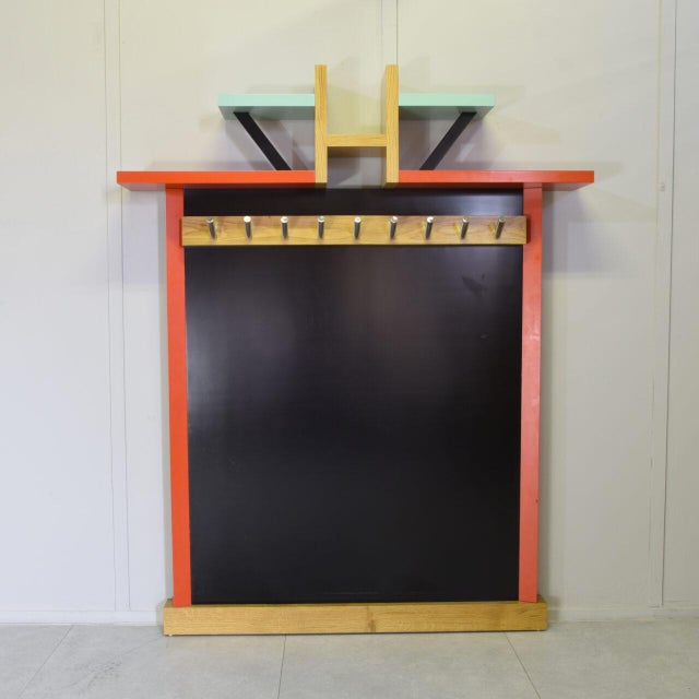 Ettore Sottsass Postmodern Italian Wall Coat Rack in Polychrome Lacquered Wood from Ettore Sottsass, 1988 For Sale - Image 4 of 10