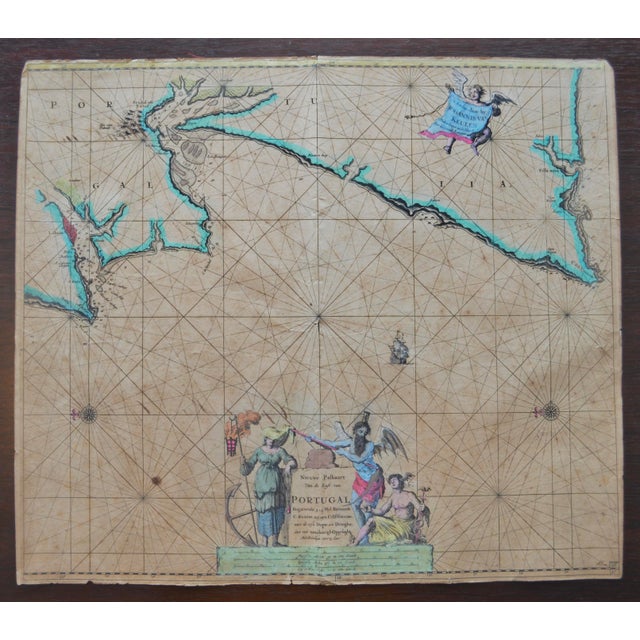 Baroque Hand-Colored Nautical Chart of Portugal by Johannes Van Keulen, 1690 For Sale - Image 3 of 12