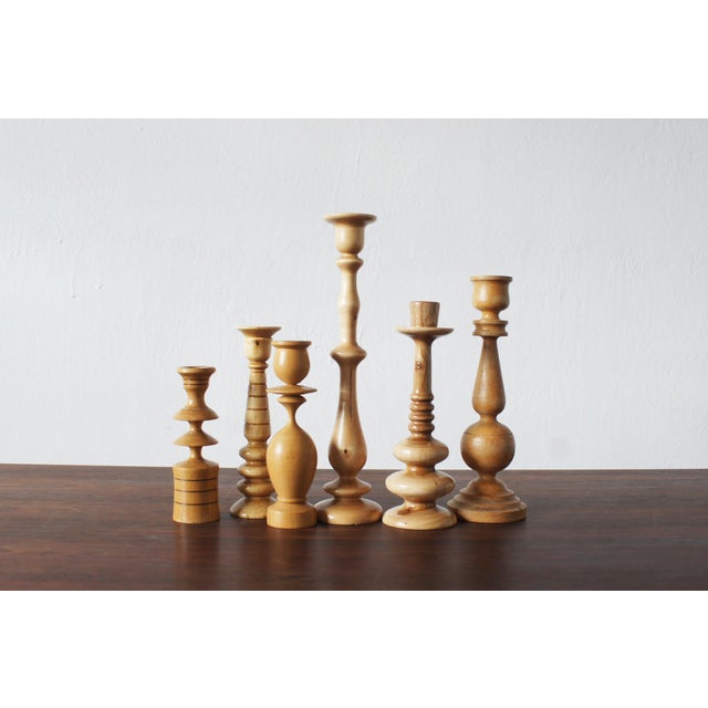 Scandinavian Wooden Candleholders, Set of 6 For Sale - Image 3 of 3
