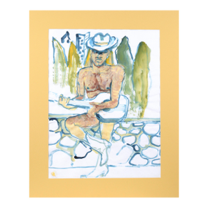 Nude Cowboy and His Guitar - Figurative Abstract on Paper