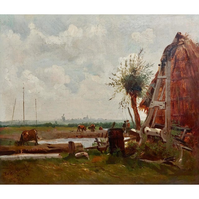 19th Century Dutch Farm Landscape - Oil Painting For Sale - Image 4 of 9