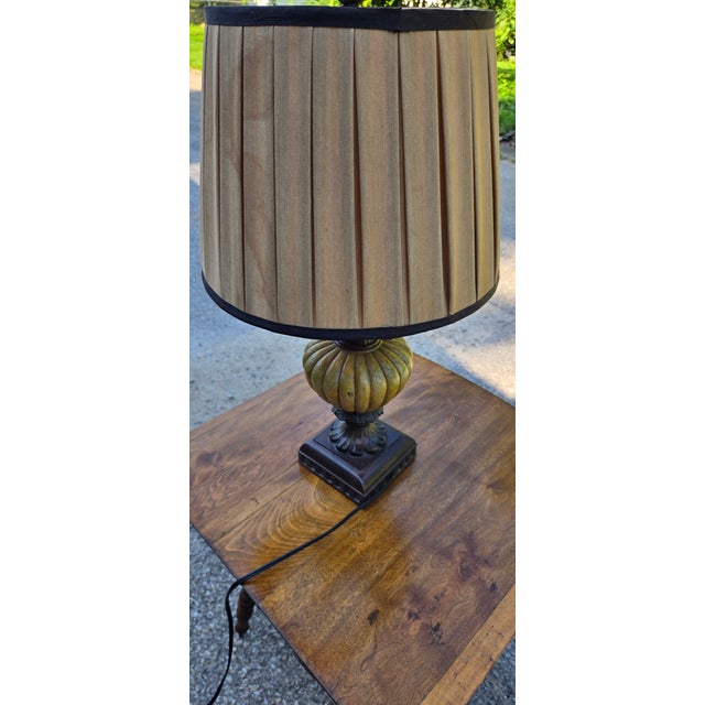 Vintage Neoclassical Table Lamp With Pleated Linen Shade & Antiqued Bronze Finish For Sale - Image 11 of 12