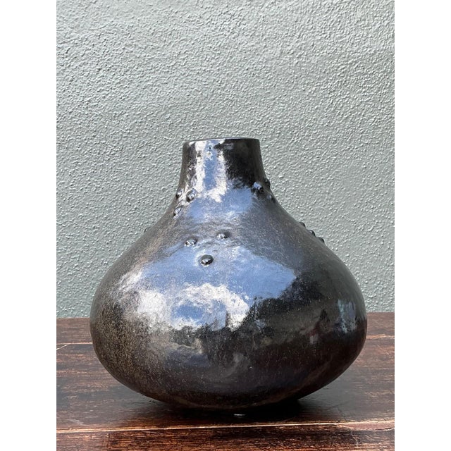 Vintage Black Textured Ceramic Vase For Sale In West Palm - Image 6 of 14