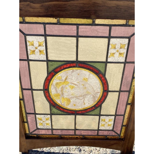 Art Nouveau Antique French Art Nouveau Stained Leaded Glass Windows With Birds - A Pair For Sale - Image 3 of 12