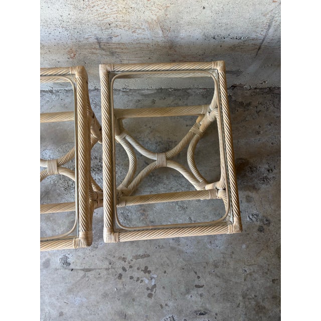 Vintage Coastal Rattan and Glass End Tables - Pair For Sale In Miami - Image 6 of 8