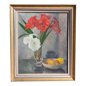 Mid 20th Century Floral Still Life Oil Painting, Framed