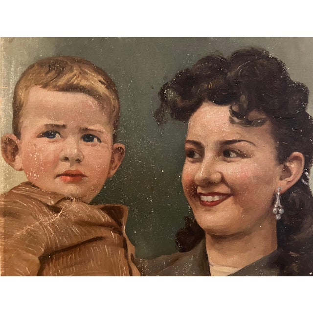 Vintage original oil painting of a woman holding a child. Artist Luigi Cuocolo. This unframed canvas measures 12" x 16".
