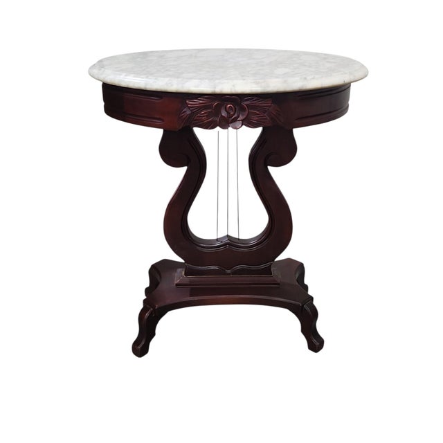 Vintage Kimball Carrara Marble Topped Cherry Table Trio For Sale In Atlanta - Image 6 of 12