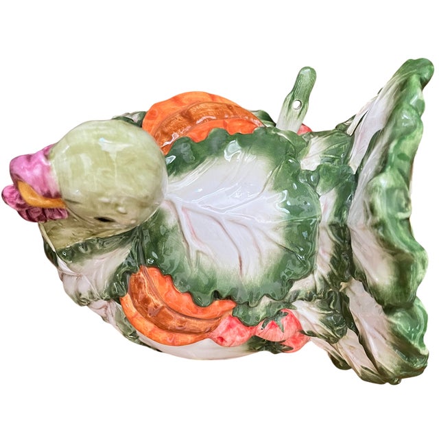 1980s Vintage Majolica Turkey & Vegetable Tureen With Ladle – Cabbage Ware, Carrot & Corn Motif For Sale - Image 5 of 7