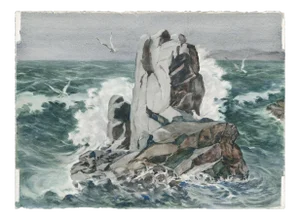 Joseph Yeager Monolith Rock - Monterey, California Seascape circa 1940s-1950s