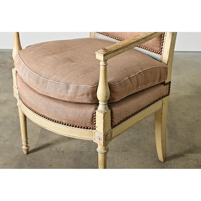 Cream French 19th Century Directoire Painted Fauteuil For Sale - Image 8 of 11