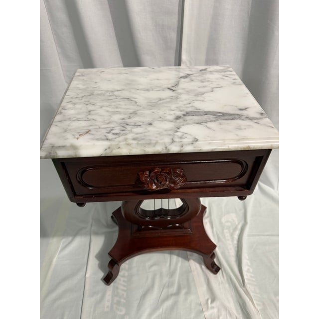 Italian 1960s Marble Top Accent Table With Harp Motif For Sale - Image 3 of 6
