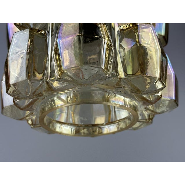 Space Age Glass and Brass Ceiling Lamp from Glashütte Limburg, Germany, 1970s For Sale - Image 12 of 16
