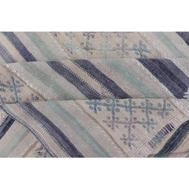 Vintage Turkish Flat-Weave L. Green, Taupe, Butter, Lavender & Ink Blue For Sale - Image 10 of 11
