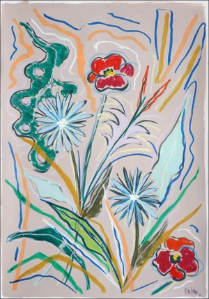 2025, Expressionist vs Figurative Flora of Country Wildflowers, Acrylic Paint and Wax Crayon on Watercolor Paper by Romina Milano