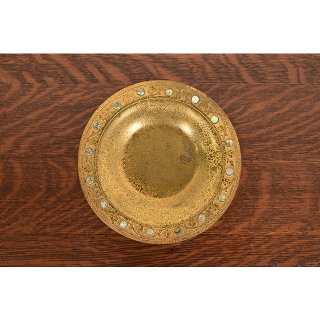 Tiffany Studios New York Bronze Doré Pedestal Bowl or Compote Dish With Abalone Inlay For Sale In South Bend - Image 6 of 15