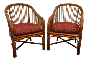 Mid Century Bamboo & Rattan Club Chairs - a Pair