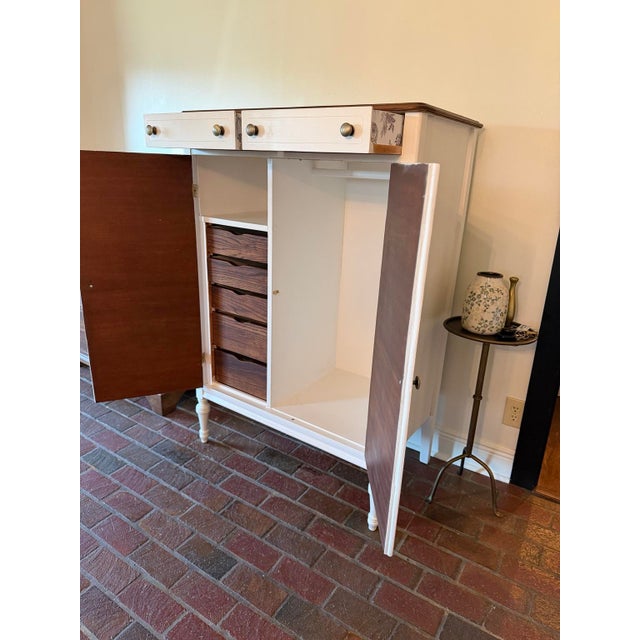 Vintage Refinished Wood Armoire With Fitted Drawers & Hanging Storage For Sale - Image 4 of 12